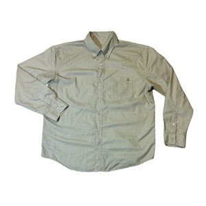 Huk mens L Large green check performance lightweight button up shirt EUC